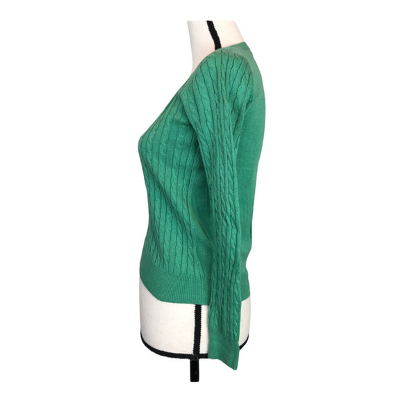 H&M Women's Green Ribbed Cable Knit Crew Neck Long Sleeve Sweater Size XS - Picture 2 of 5